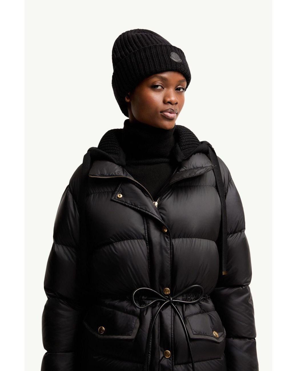 Moncler Black Logo Patch Knitted Beanie