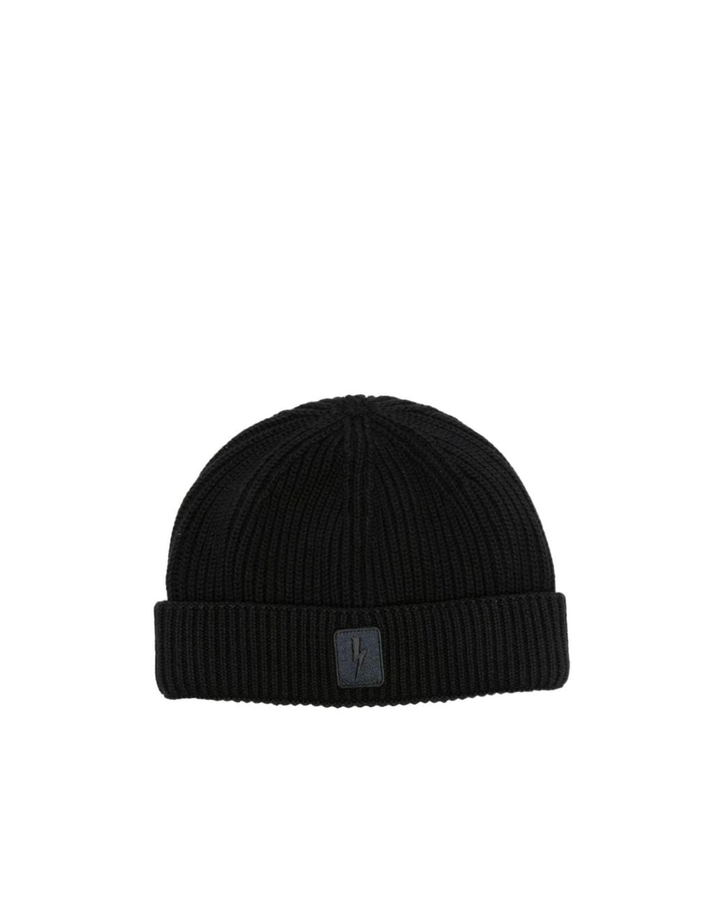 Neil Barrett Black Logo-Appliqué Beanie for men