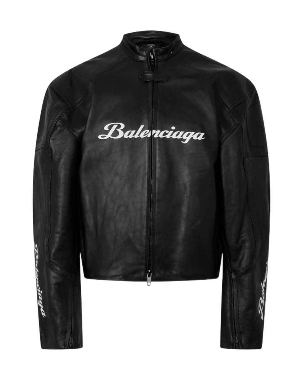 Balenciaga Black Logo Leather Biker Jacket for men