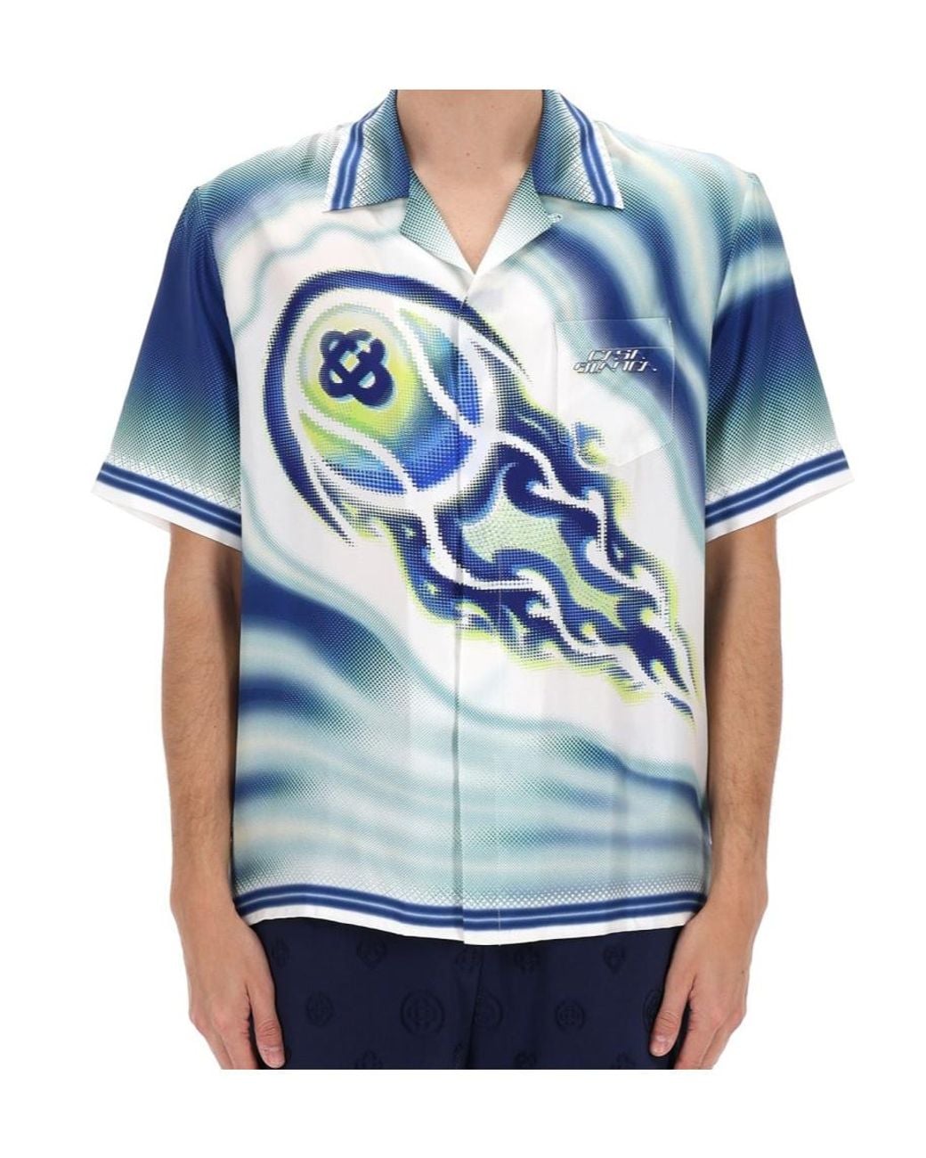 Casablanca Blue Short Sleeve Camp Collar Shirt for men