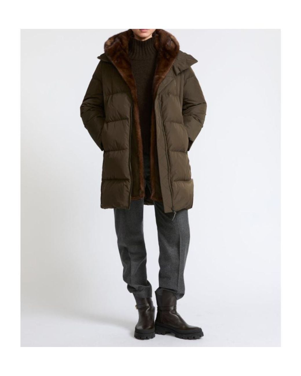 Yves Salomon Green Long Down Jacket