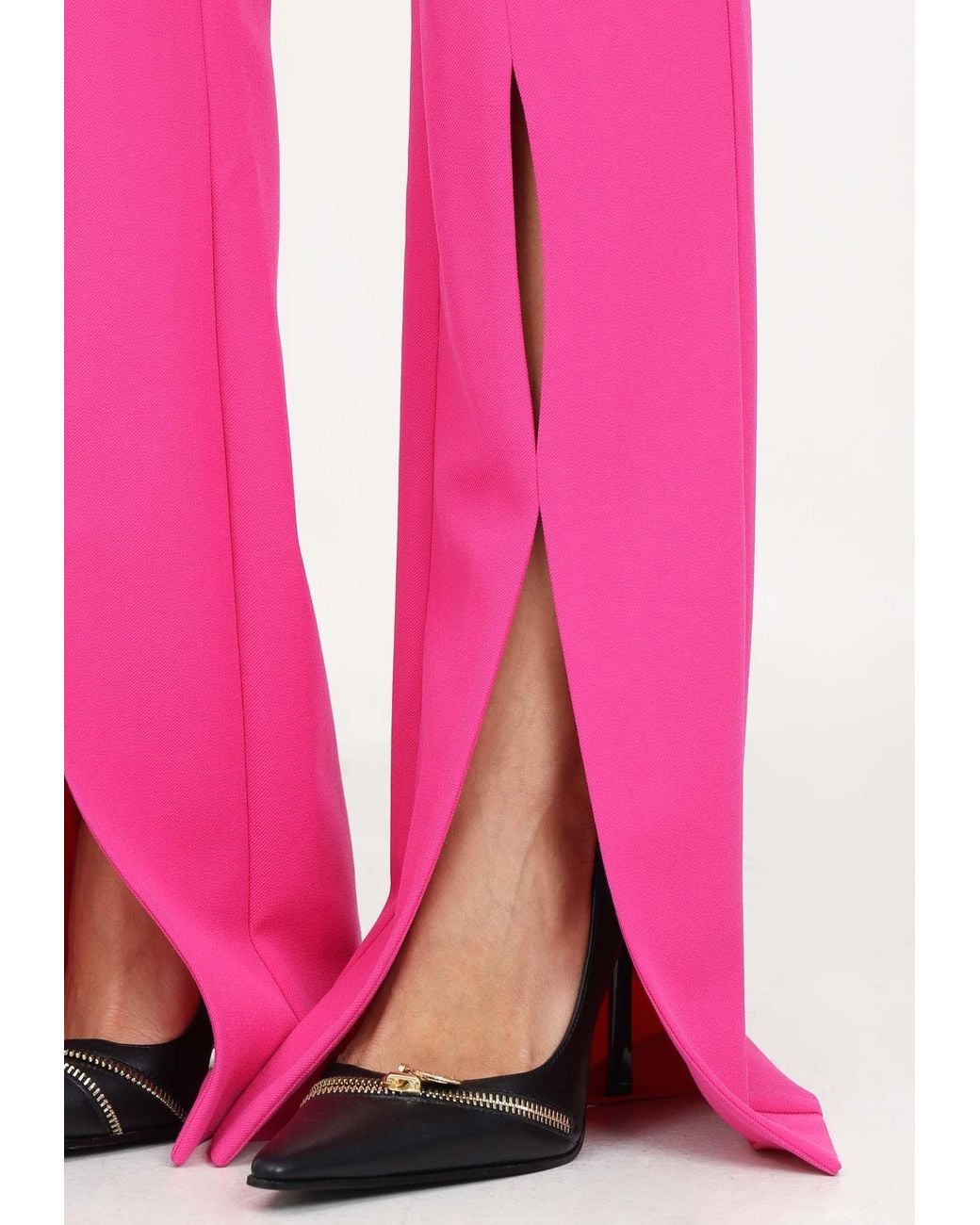 Versace Jeans Pink Couture Logo-Lettering Front-Slits Flared Trousers