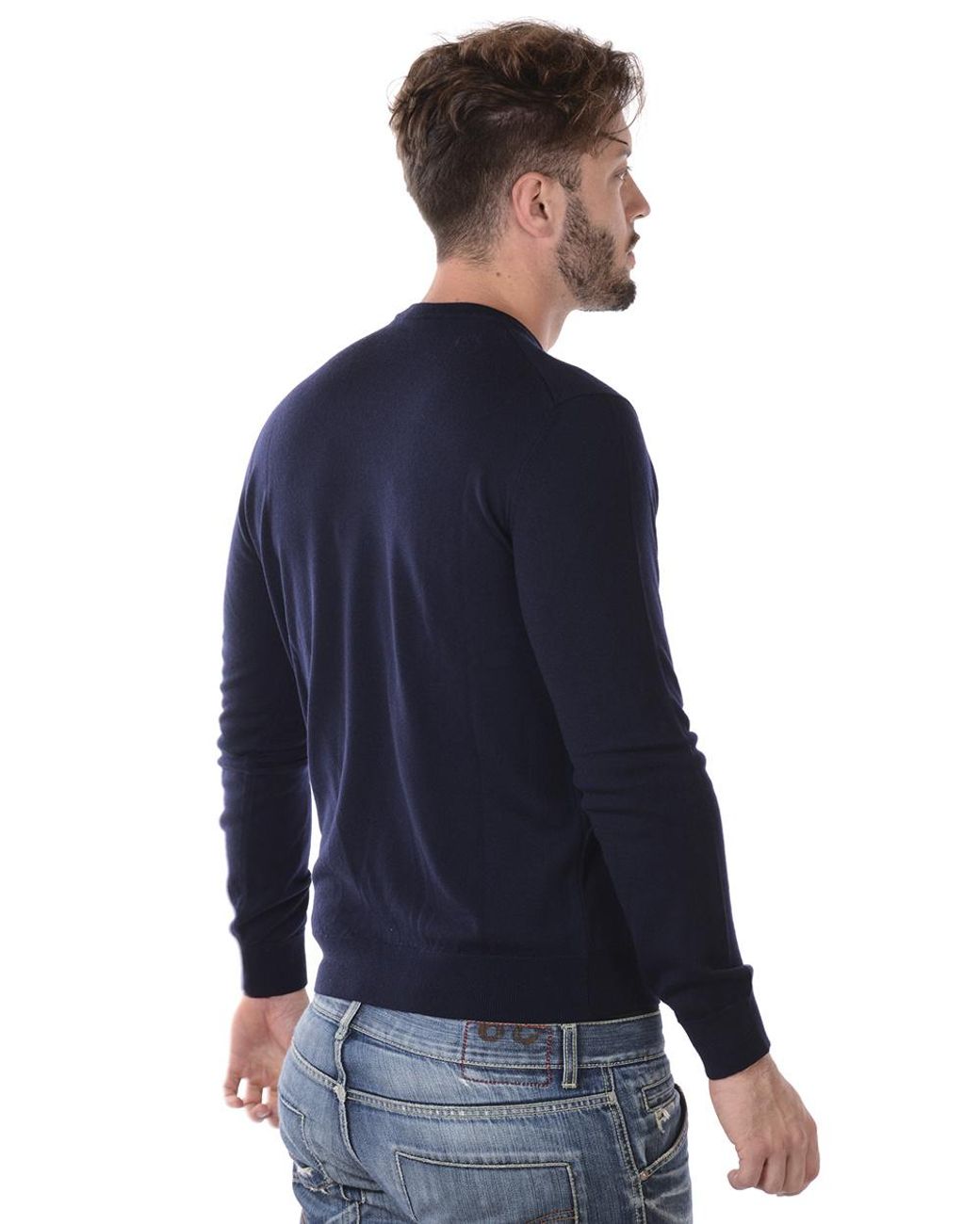 Emporio Armani Blue Round-Neck And Long-Sleeved Sweater for men