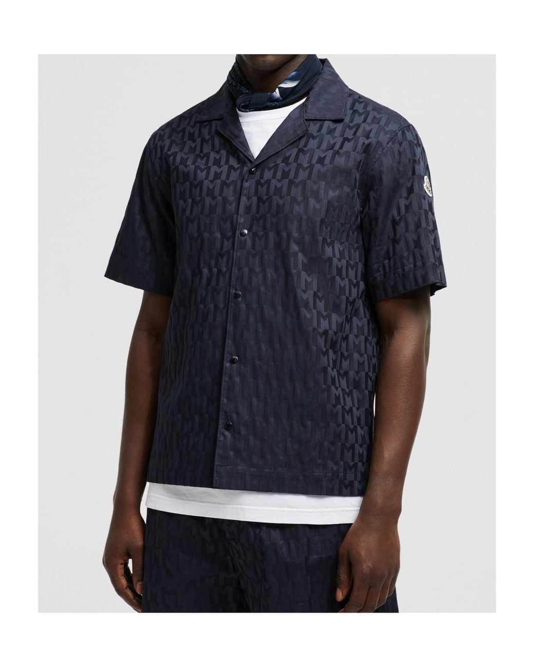 Moncler Blue Monogram Jacquard Cotton Shirt for men