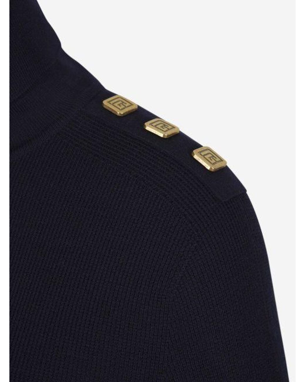 Balmain Blue Button-Details Merino-Wool Jumper for men
