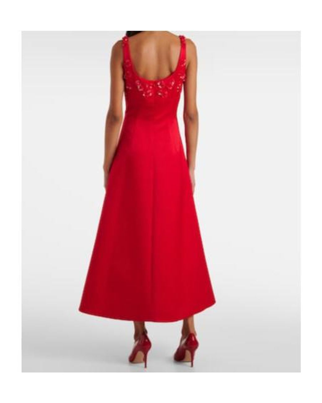 Emilia Wickstead Red Abella Embellished Satin Midi Dress
