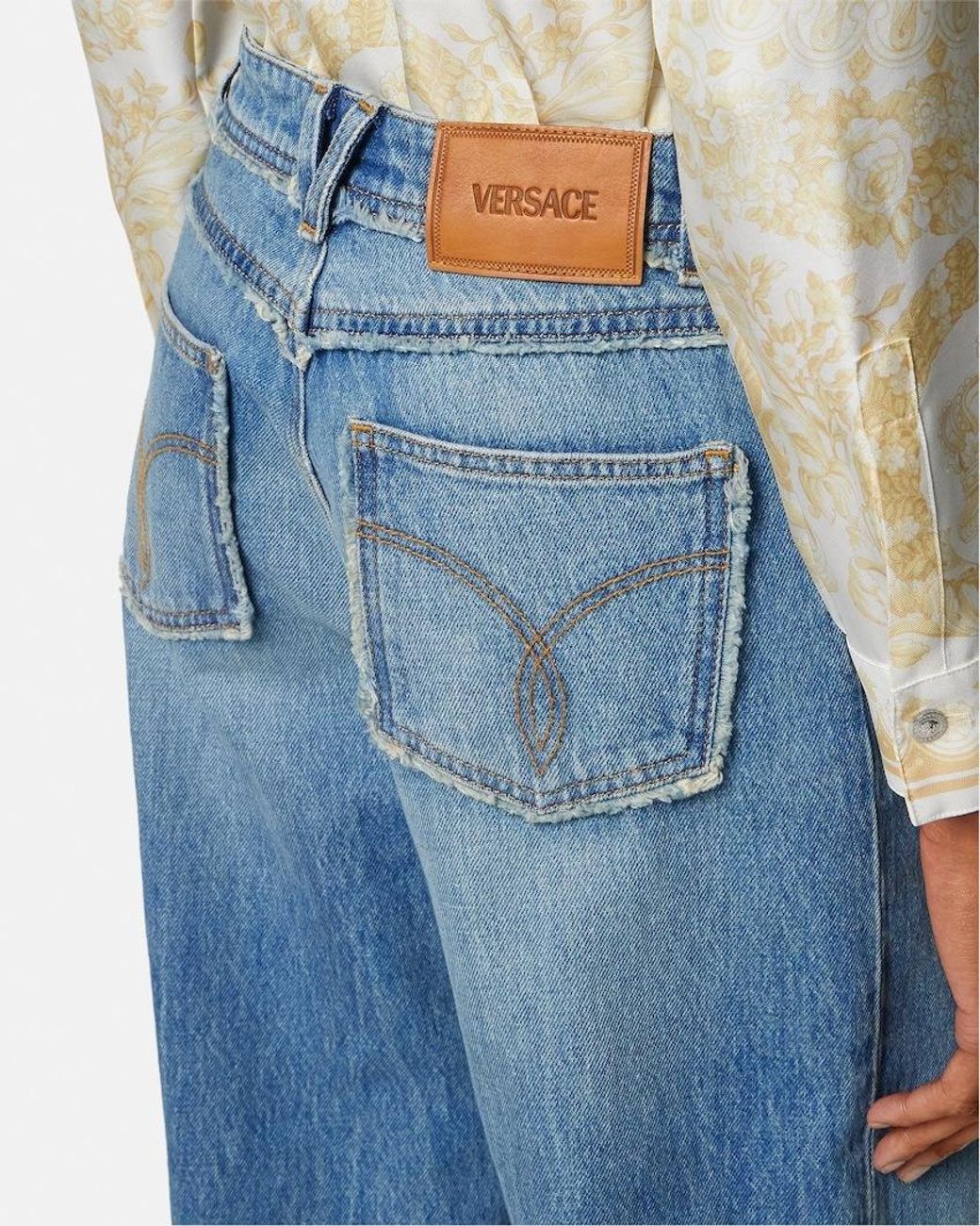 Versace Blue Raw Cut Frayed Jeans