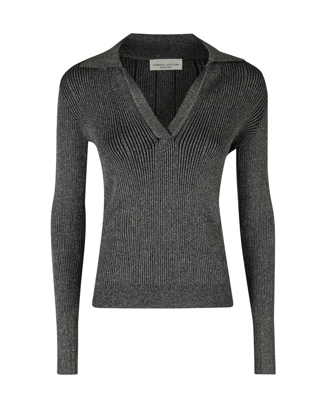 Roberto Collina Black Metallic-Thread Knit Polo Shirt