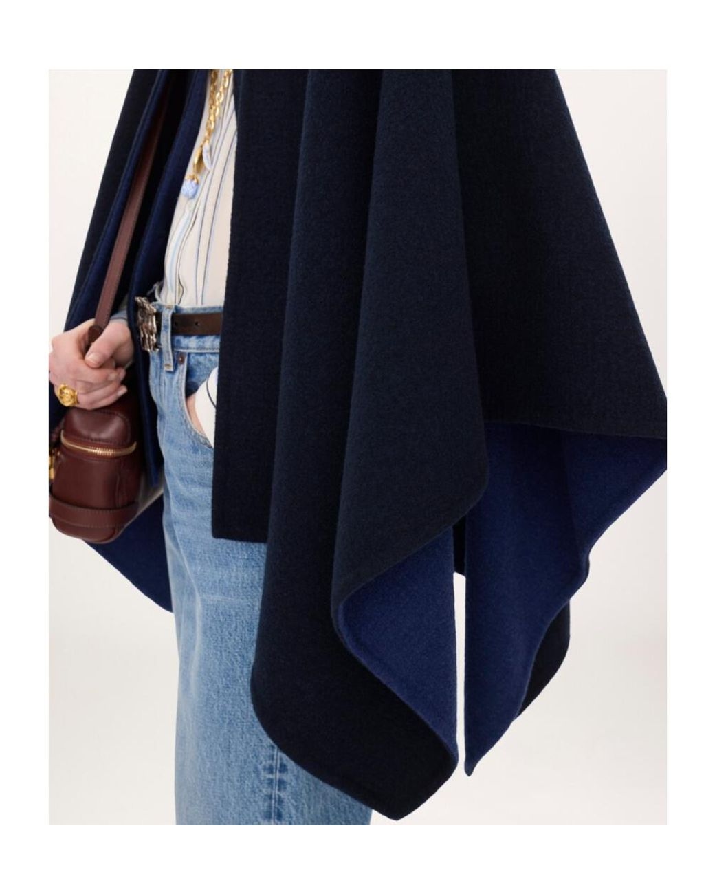 Chloé Blue High-Neck Short Cape Coat