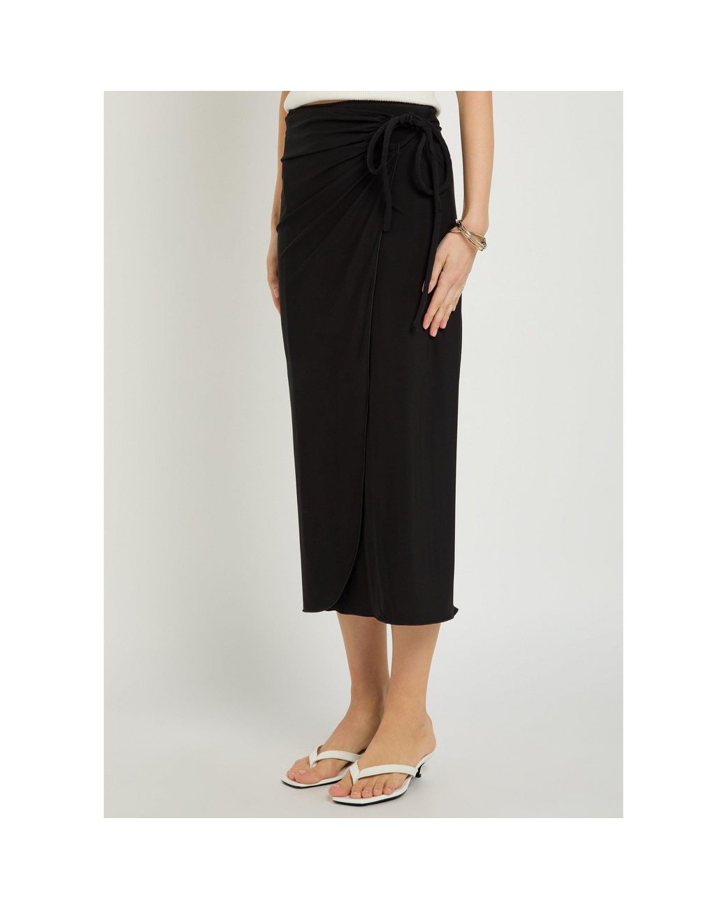 Max Mara Black Viscose Ruched Midi Wrap Skirt