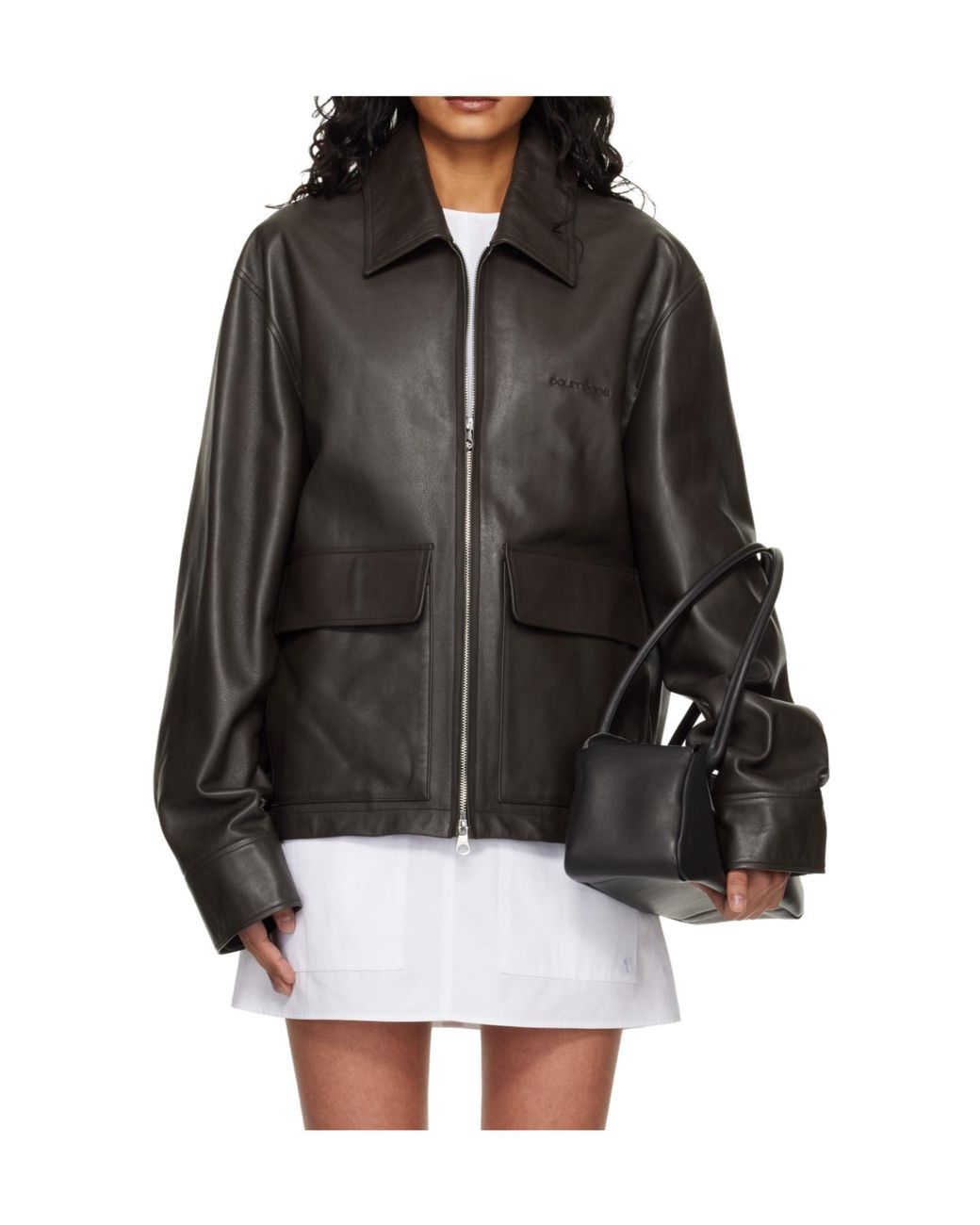 Courreges Black Double-Pocket Lapel Leather Jacket for men