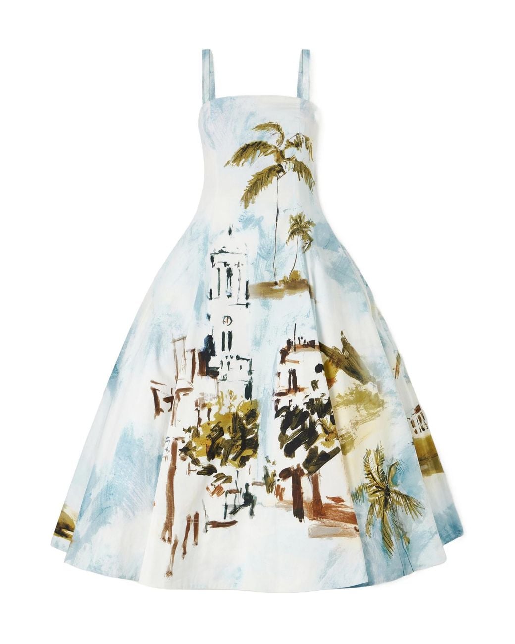 Oscar de la Renta White Printed Cotton-Poplin Midi Dress