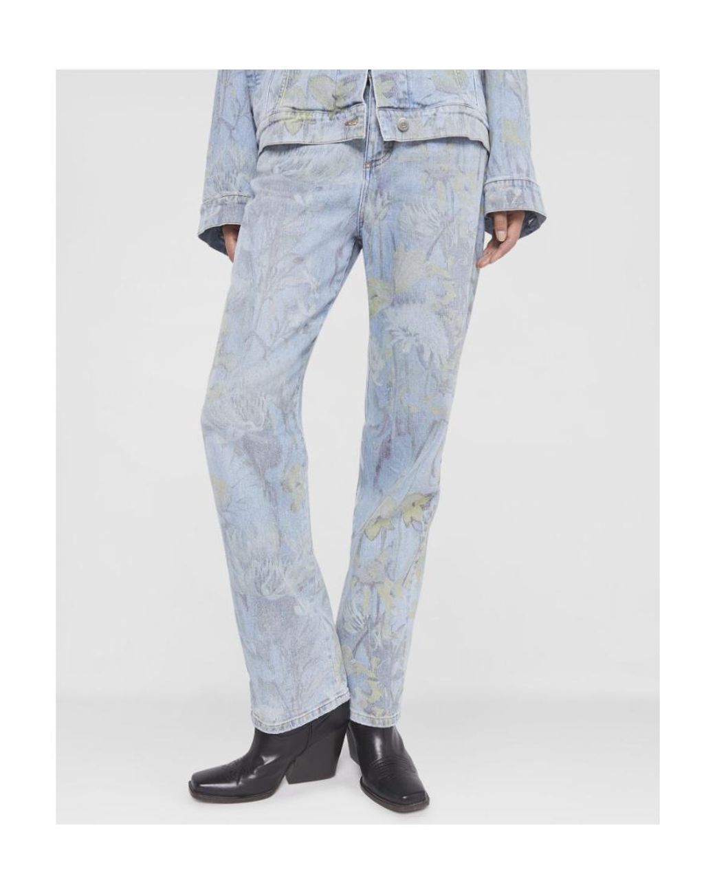 Stella McCartney Blue Floral Print Straight-Leg Jeans