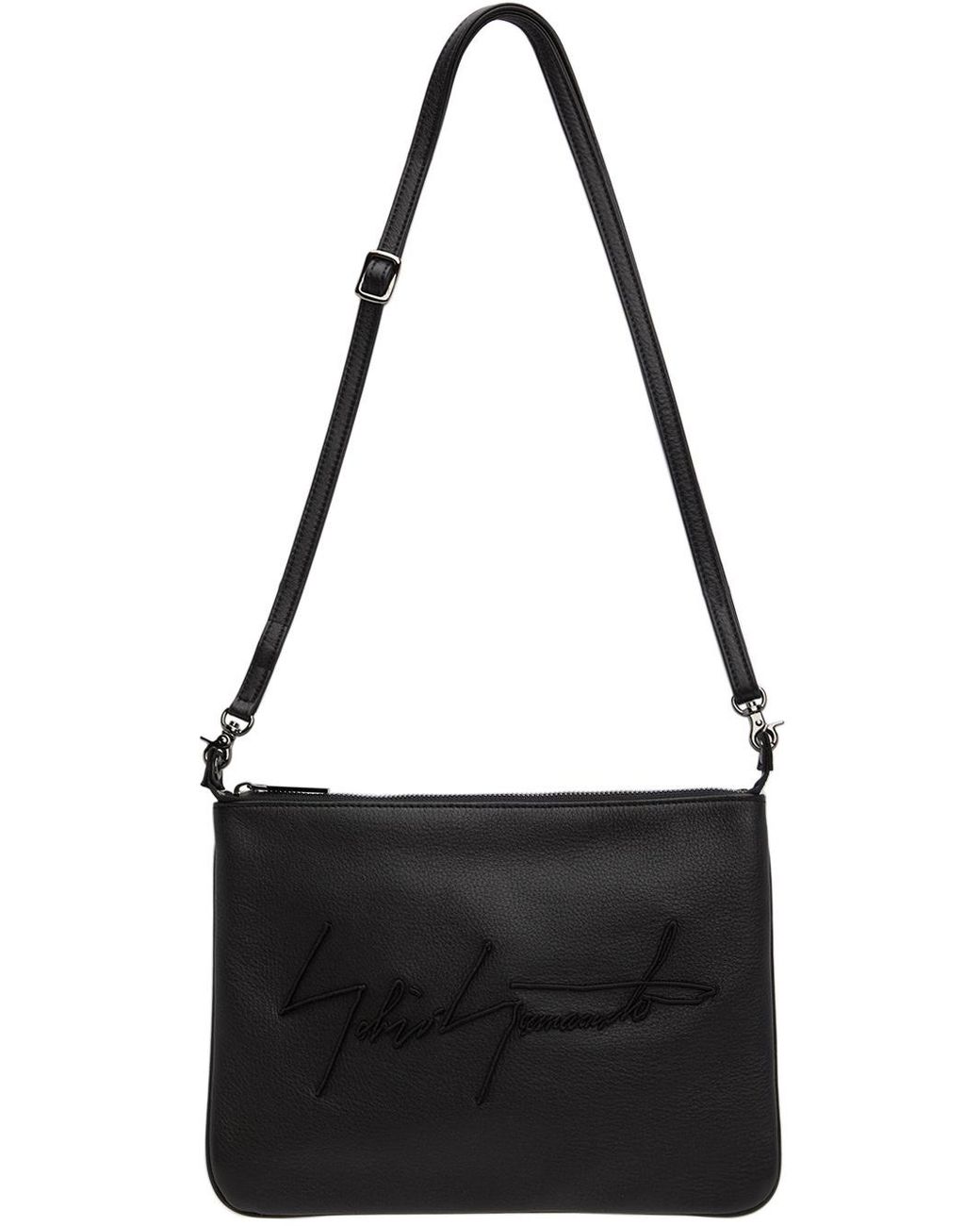 Yohji Yamamoto Black Discord Logo Embroidered Zipped Shoulder Bag for men
