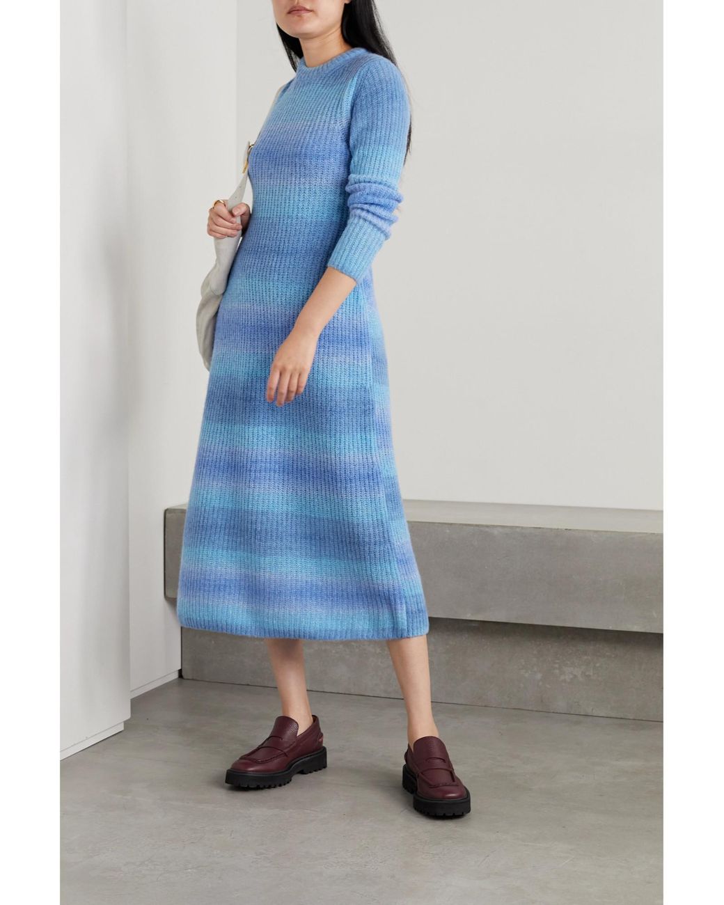 Vince Blue Space-Dyed Open-Knit Midi Dress