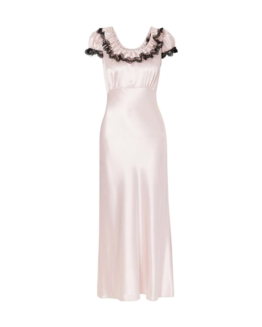 Rodarte Pink Lace-Trimmed Satin Midi Dress