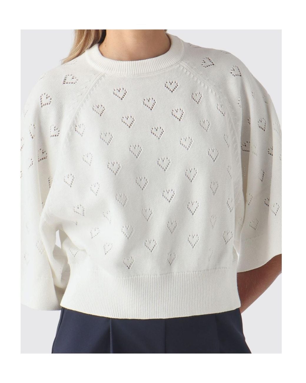 Twinset Gray Heart-Pointelle Raglan-Sleeve Knit