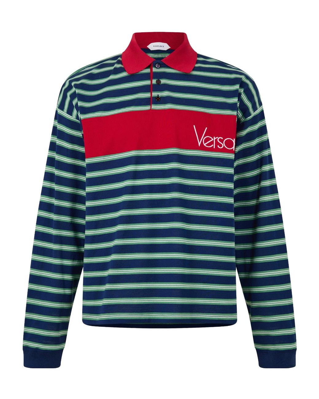Versace Blue Striped Long-Sleeve Polo Shirt for men