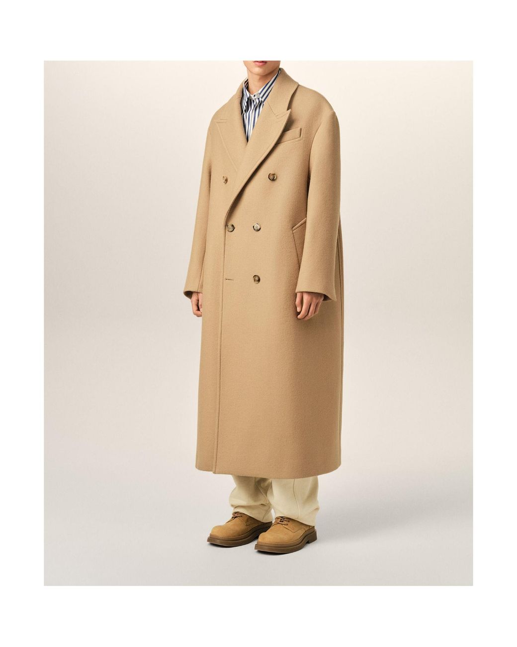 AMI Natural Double-Breasted Mid-Length Coat for men