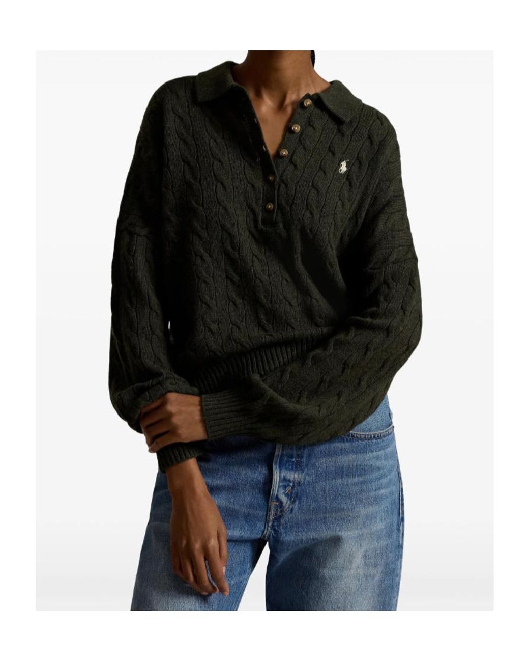 Polo Ralph Lauren Green Cable Knit Polo Jumper
