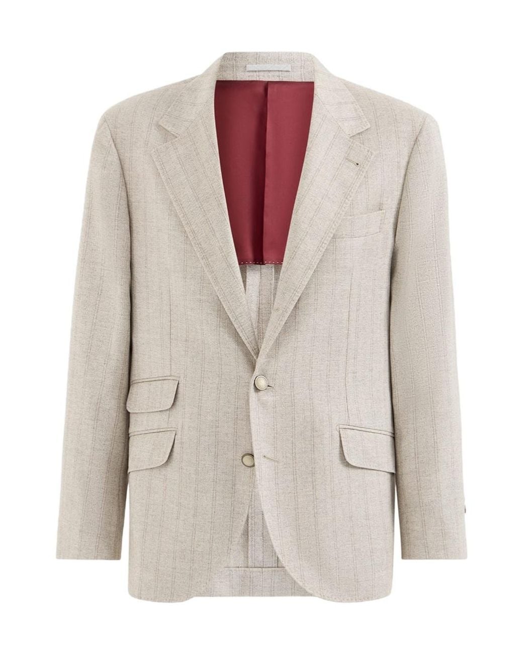 Brunello Cucinelli White Striped Cashmere And Silk Diagonal Flannel Deconstructed Cavallo Blazer With Metal Buttons for men