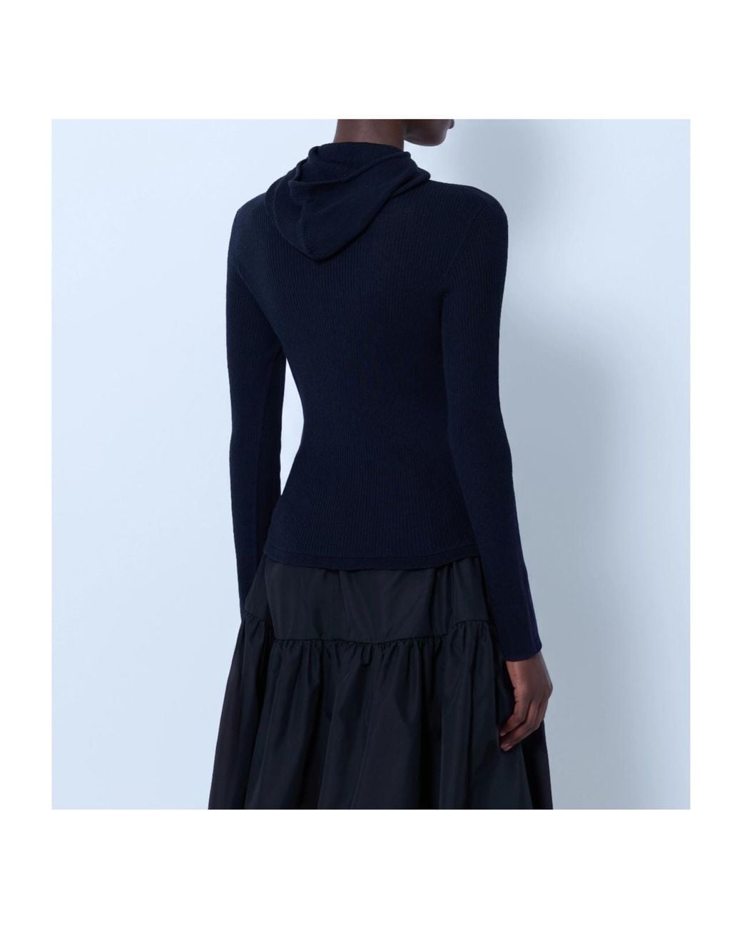 CECILIE BAHNSEN Blue Long-Sleeve Hooded Knit Top
