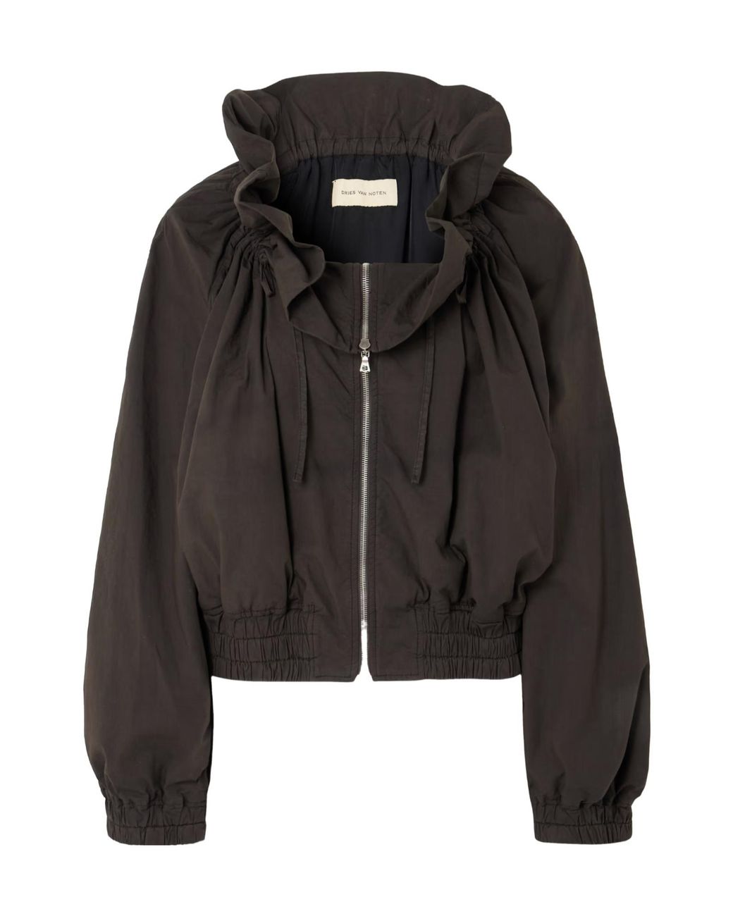 Dries Van Noten Black Ruffled Gathered Cotton-Blend Jacket
