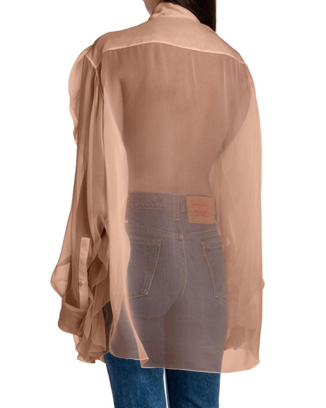 Valentino Pink Sheer Long-Sleeve Blouse