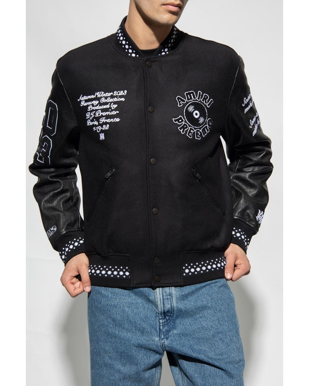 Amiri Black Logo Embroidered Varsity Jacket for men