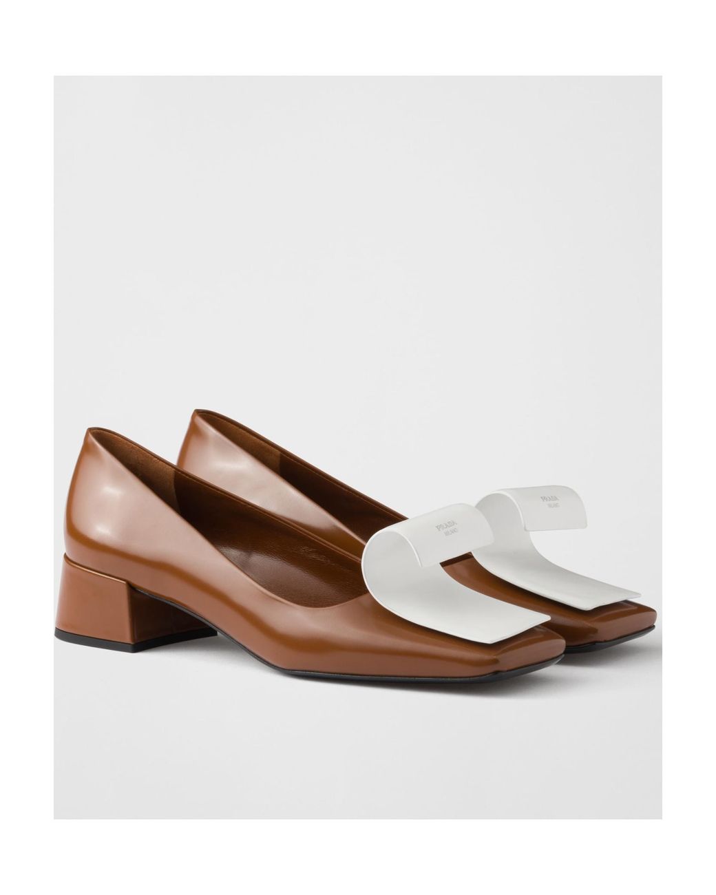 Prada Brown Two-Toned Square-Toe Pumps
