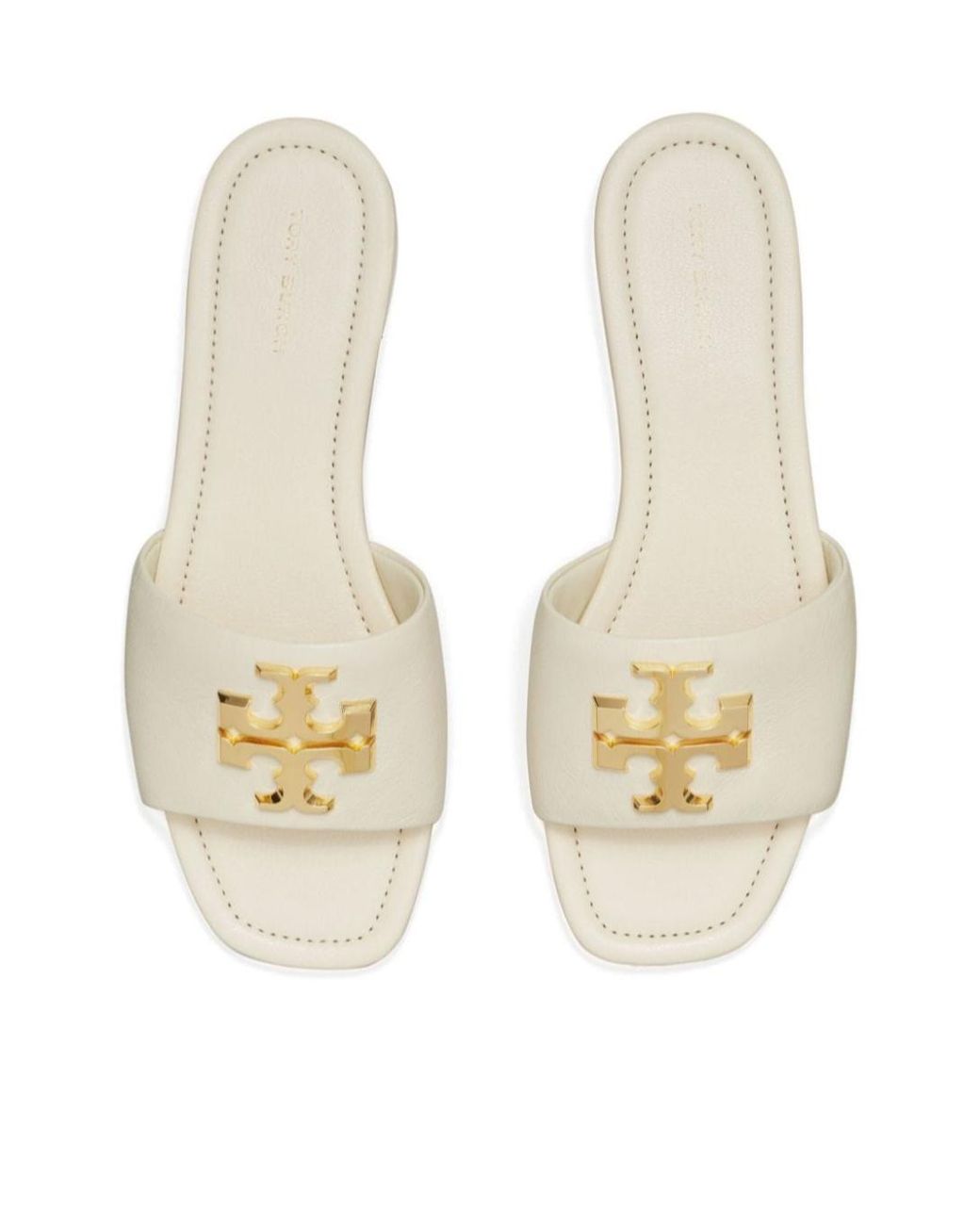 Tory Burch White Eleanor Logo Plaque Slides