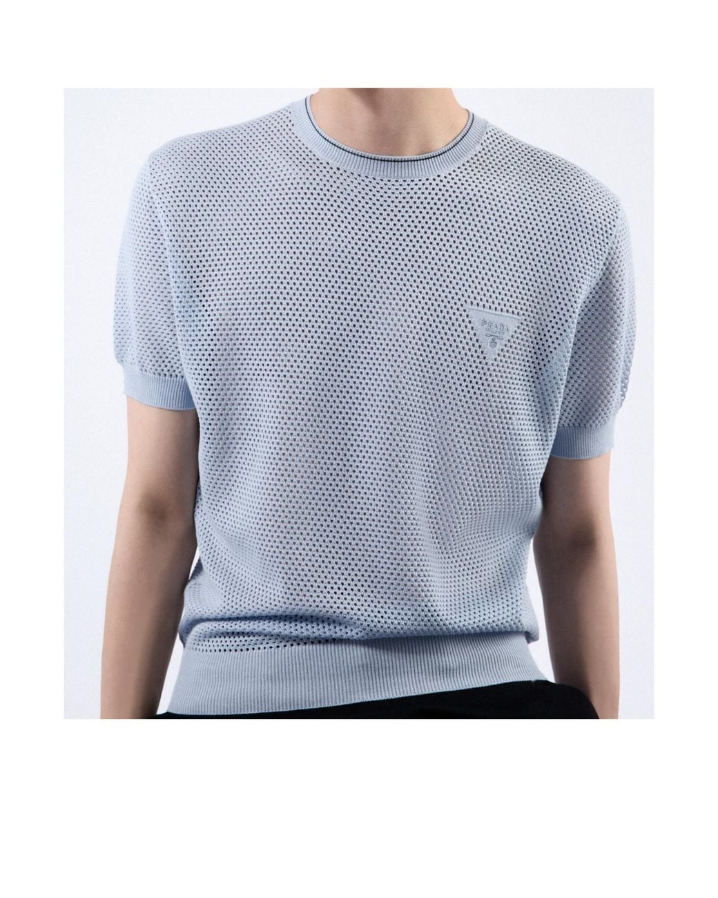 Prada Blue Short-Sleeved Crewneck Jumper for men