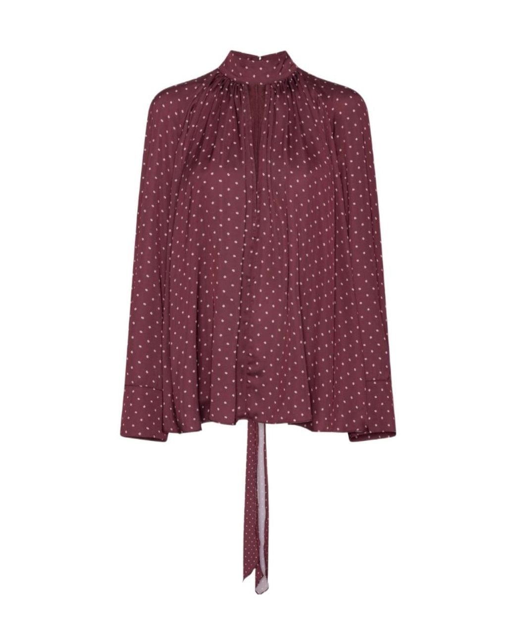 ROTATE BIRGER CHRISTENSEN Purple Dot Satin Bow Shirt Dark