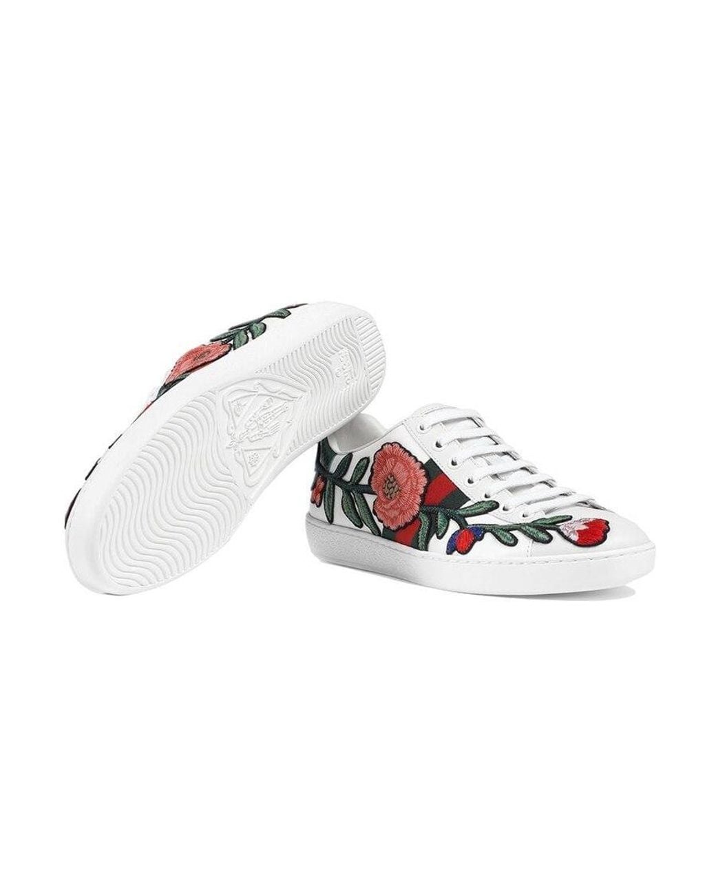 Gucci White Ace Flower Embroidery Casual Sneakers