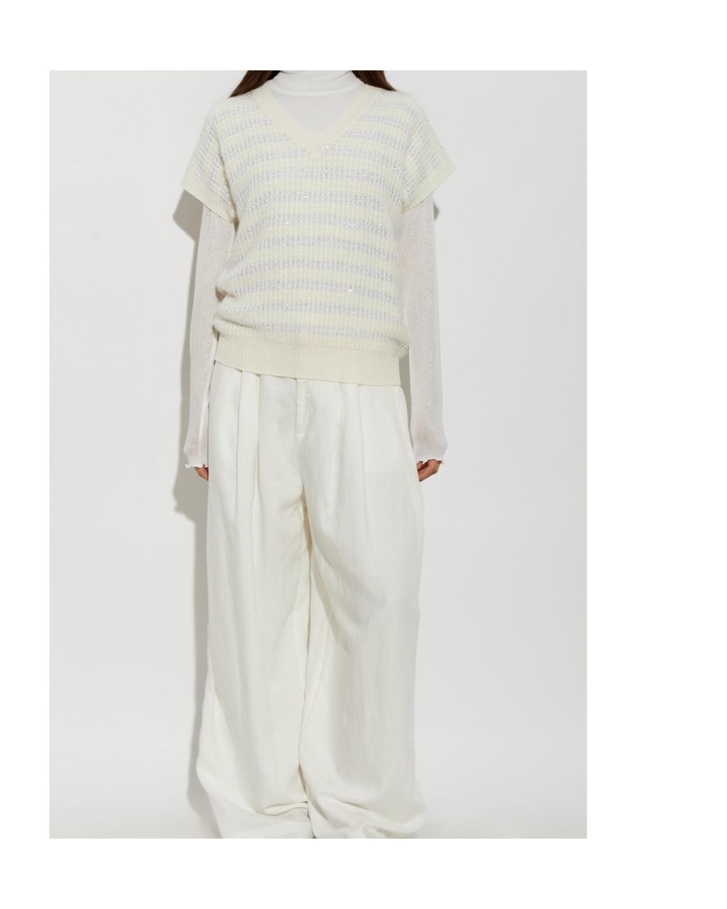 Fabiana Filippi White Open-Knit Sequin Knitted Top