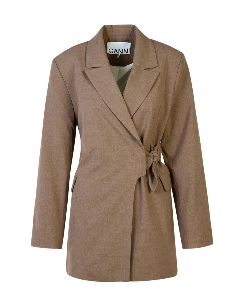 Ganni Brown V-Neck Wrap Blazer