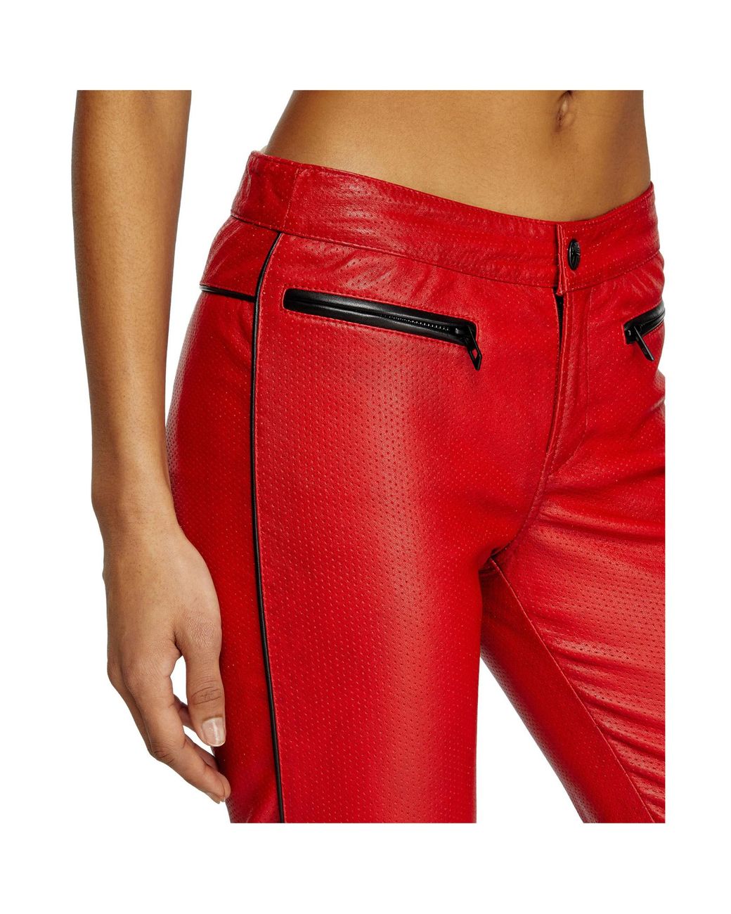 DIESEL Red L-Insey Perforated Stretch Leather Biker Pants