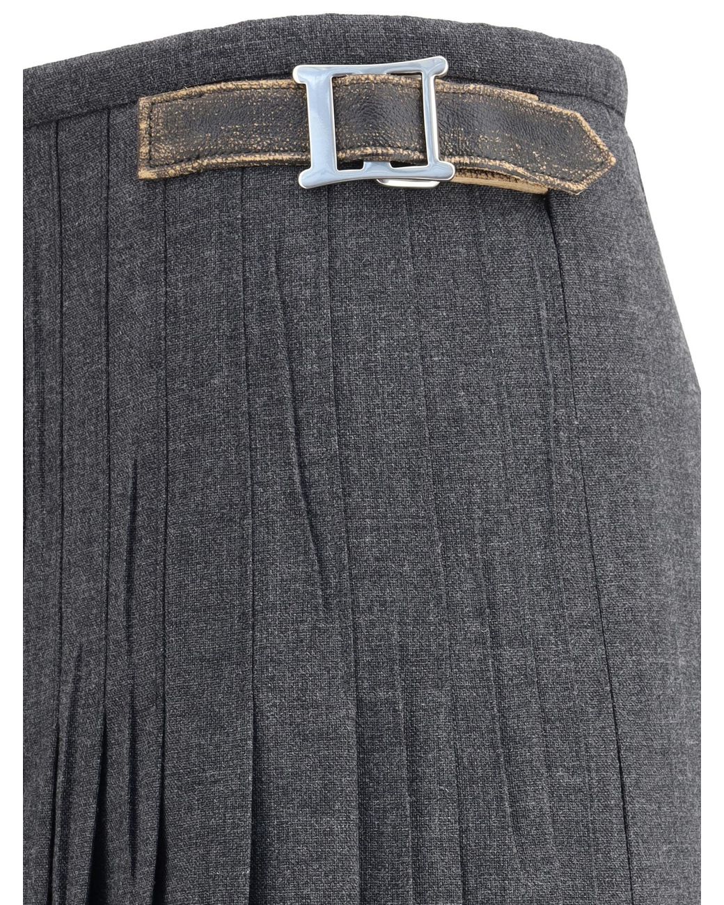 Prada Gray Pleated Midi Skirt