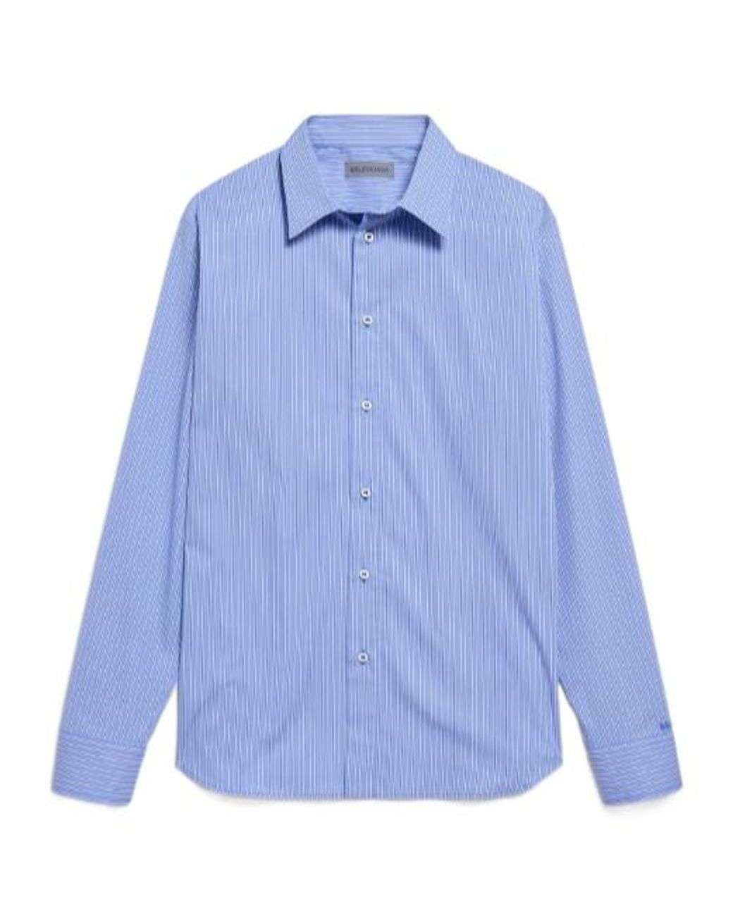 Balenciaga Blue Striped Concealed-Placket Shirt for men
