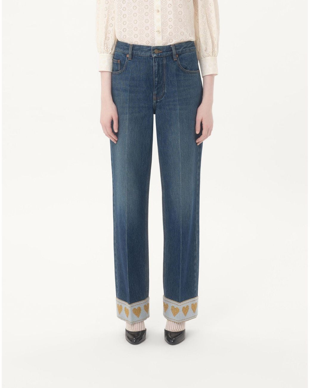 Valentino Blue Heart Motif High Waist Jeans