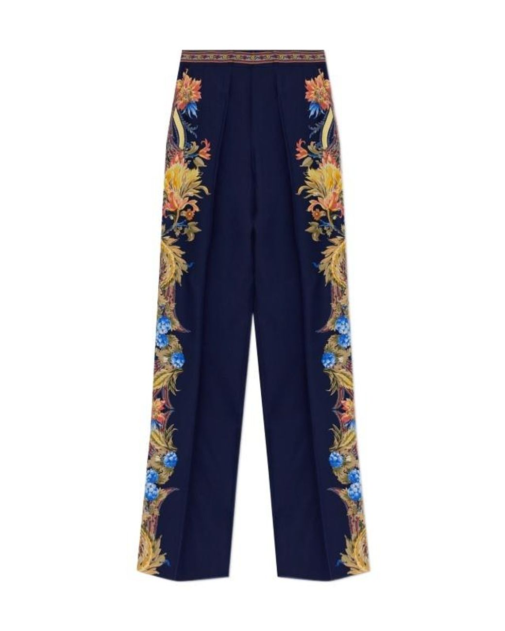 Etro Blue Floral Print Pleated Pants