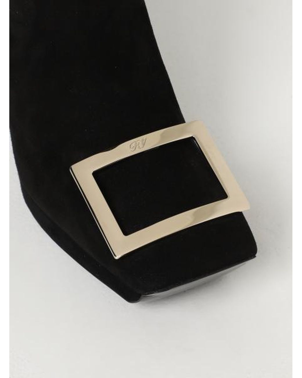 Roger Vivier Black Viv' Square Metal Buckle Platform Ankle Boots