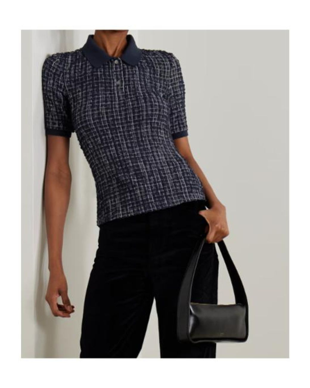 Veronica Beard Blue Benedetta Checked Seersucker Polo Shirt