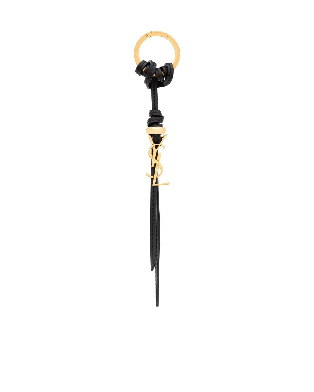 Saint Laurent White Cassandre Knotted Leather Keyring