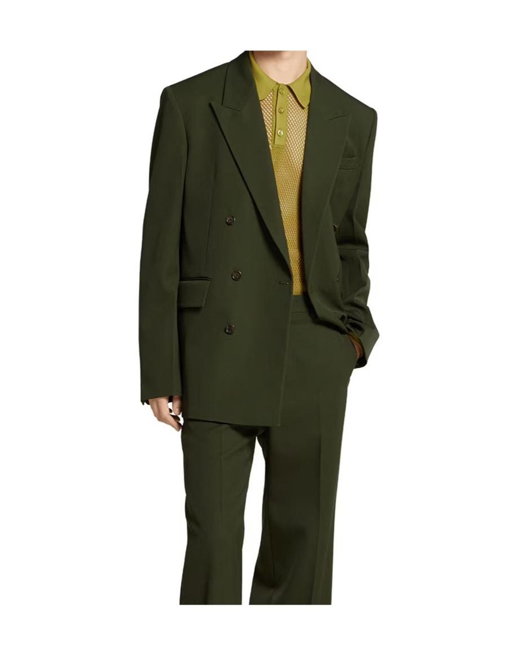 Gucci Green Double-Breasted Light Wool Gabardine Jacket for men