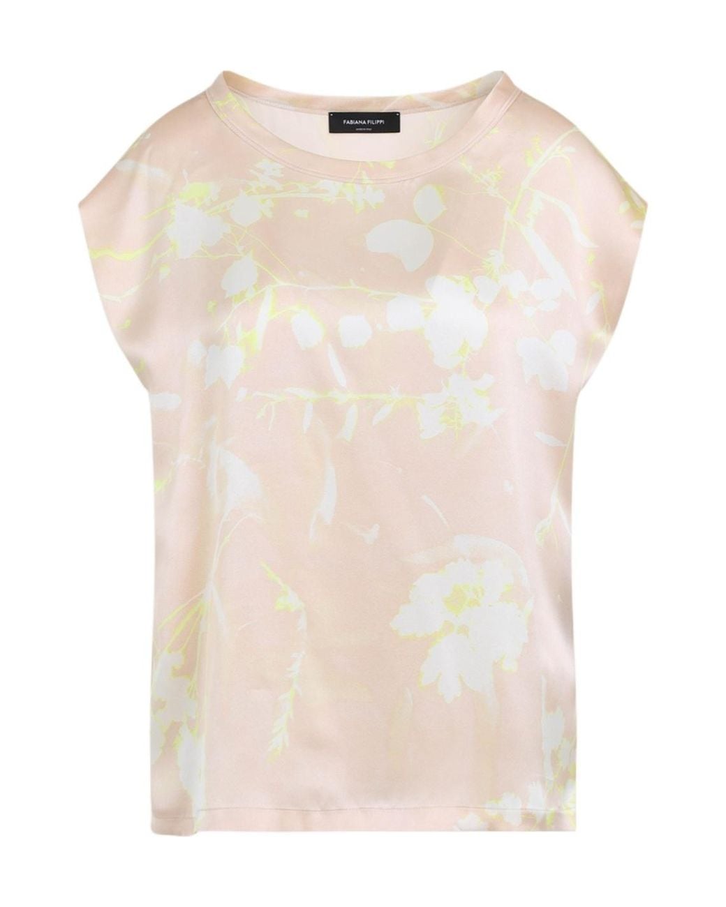 Fabiana Filippi Natural Graphic Printed Sleeveless Satin Top