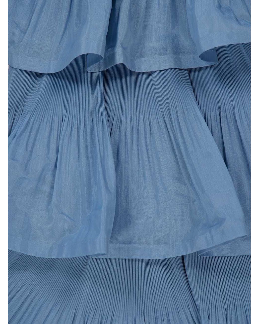 Zimmermann Blue Pleated Tiered Midi Dress