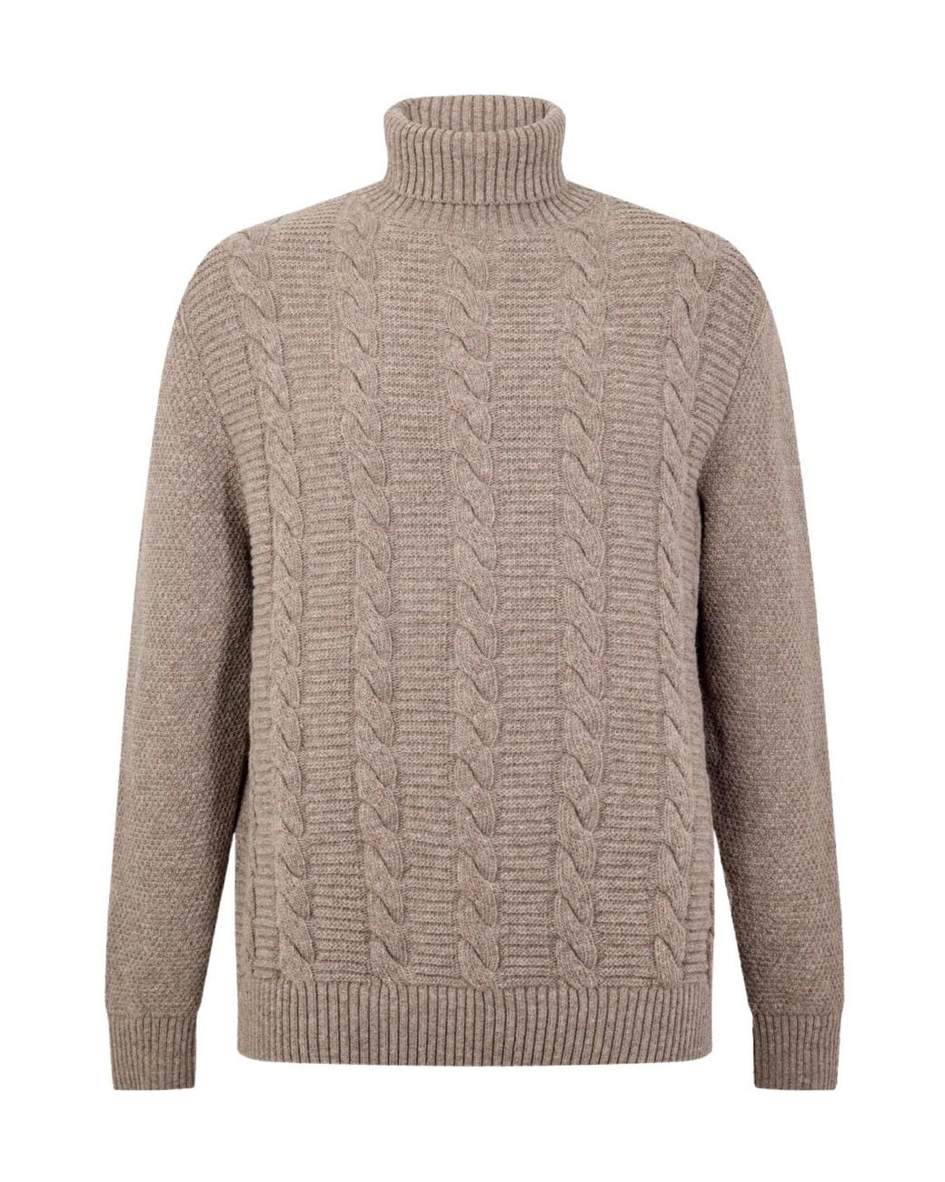 Barbour Brown Cable Knit Wool Turtle Neck Jumper for men