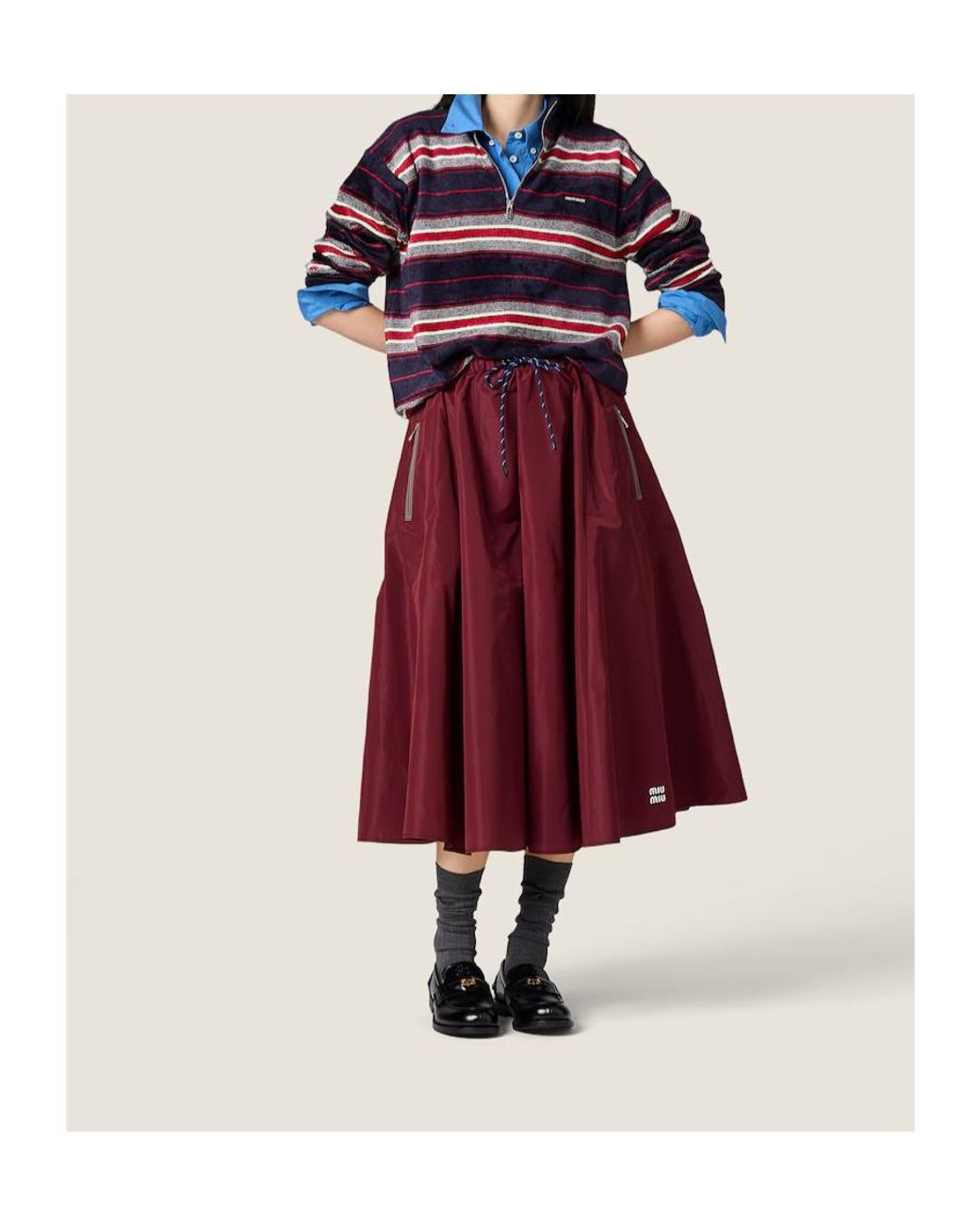 Miu Miu Red Technical Drawstring Midi Skirt