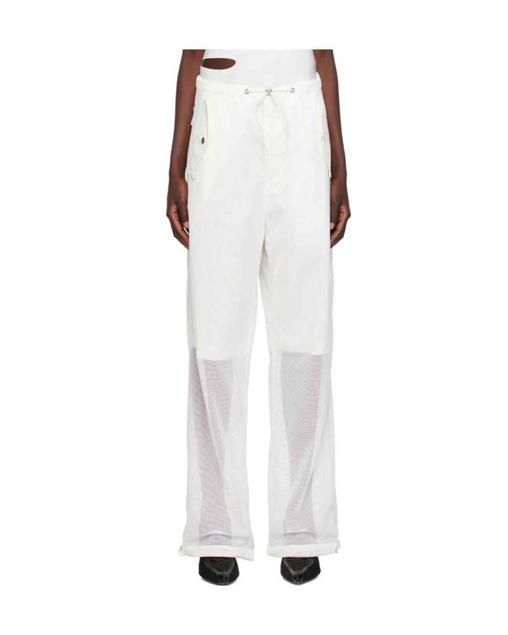 Dion Lee White Grid Mesh Parachute Semi-Sheer Trousers